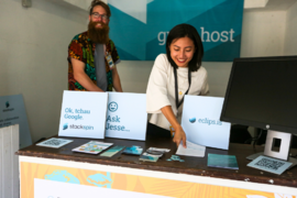 Greenhost's booth at the Global Gathering 2023